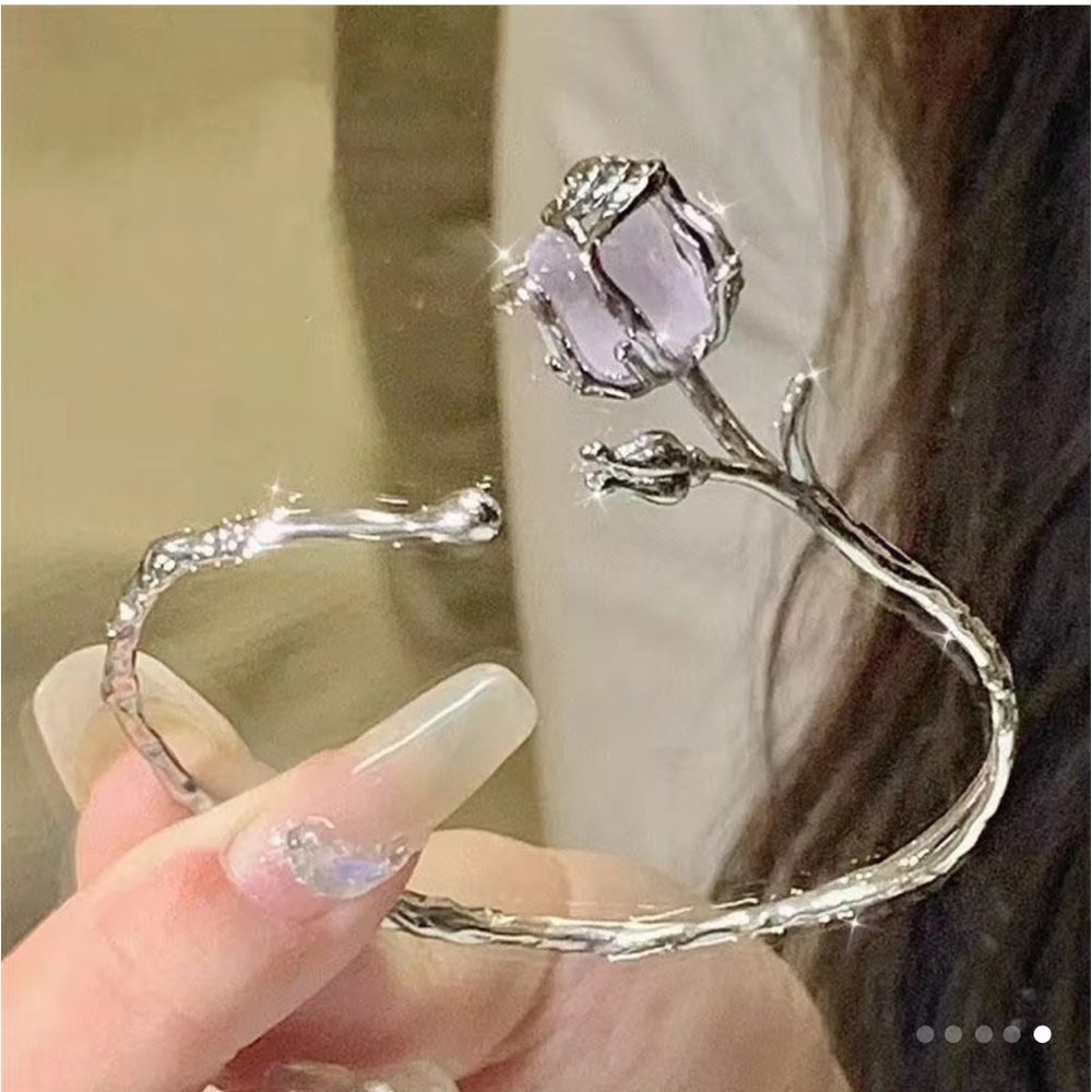 New Light Purple Rose Cuff Bracelet